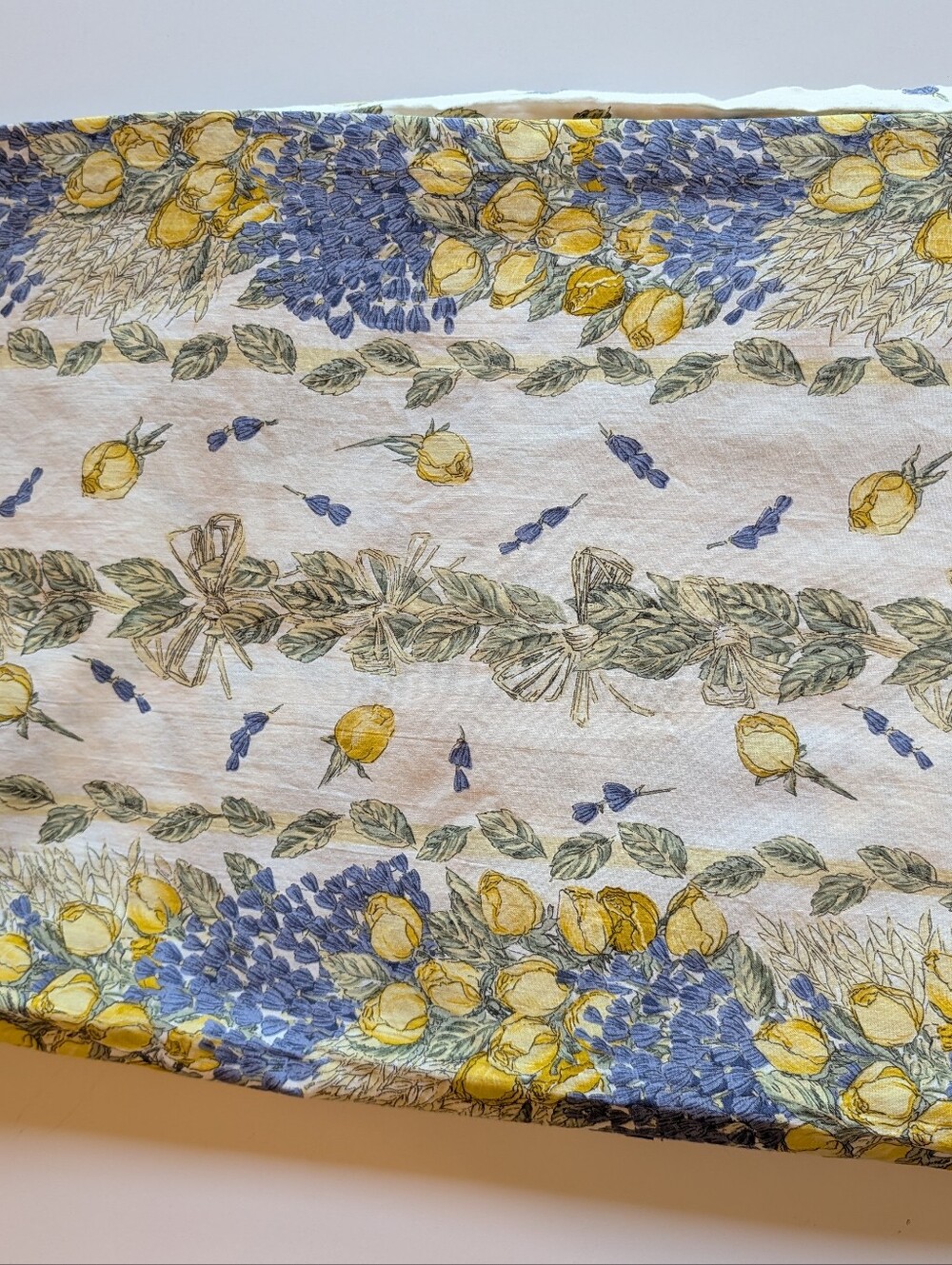 French Provincial Floral Garland Yellow Rose Lavender Cotton Fabric